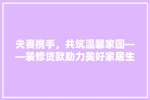 夫妻携手，共筑温馨家园——装修贷款助力美好家居生活