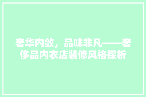 奢华内敛，品味非凡——奢侈品内衣店装修风格探析