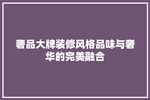 奢品大牌装修风格品味与奢华的完美融合