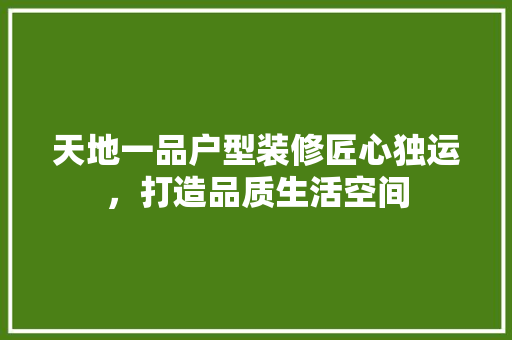 天地一品户型装修匠心独运，打造品质生活空间