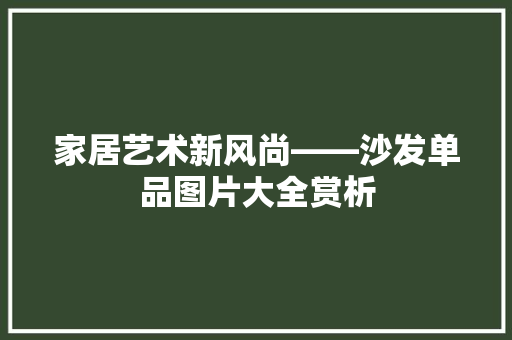 家居艺术新风尚——沙发单品图片大全赏析