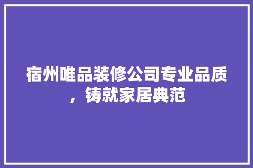 宿州唯品装修公司专业品质，铸就家居典范