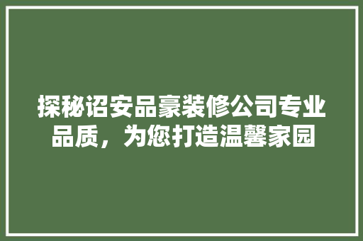 探秘诏安品豪装修公司专业品质，为您打造温馨家园