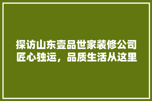 探访山东壹品世家装修公司匠心独运，品质生活从这里启航