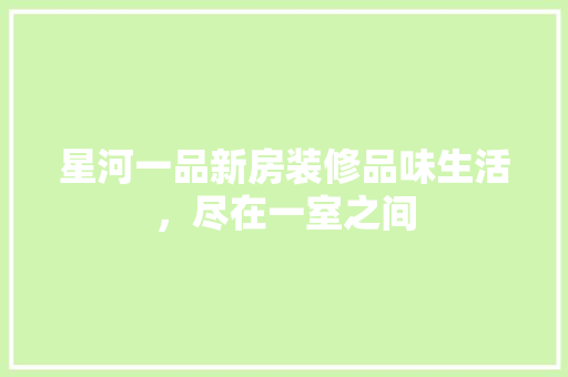 星河一品新房装修品味生活，尽在一室之间