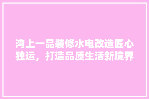 湾上一品装修水电改造匠心独运，打造品质生活新境界