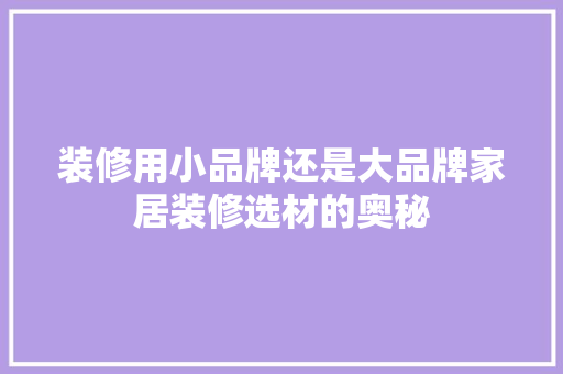 装修用小品牌还是大品牌家居装修选材的奥秘