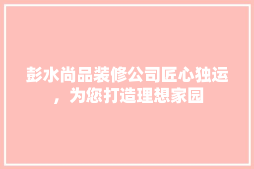 彭水尚品装修公司匠心独运，为您打造理想家园