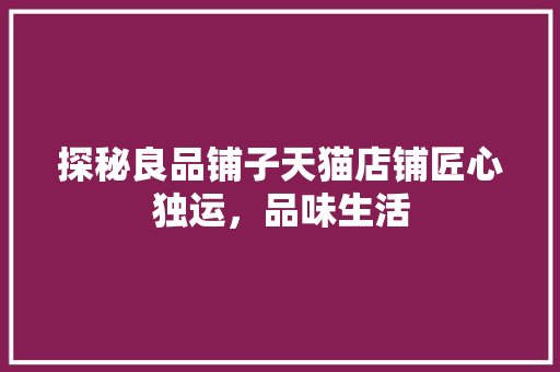 探秘良品铺子天猫店铺匠心独运，品味生活