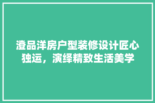 澄品洋房户型装修设计匠心独运，演绎精致生活美学