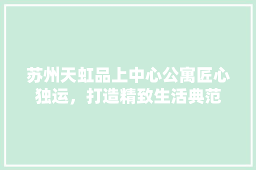 苏州天虹品上中心公寓匠心独运，打造精致生活典范
