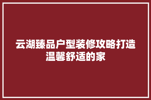 云湖臻品户型装修攻略打造温馨舒适的家
