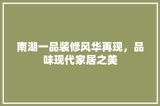 南湖一品装修风华再现，品味现代家居之美