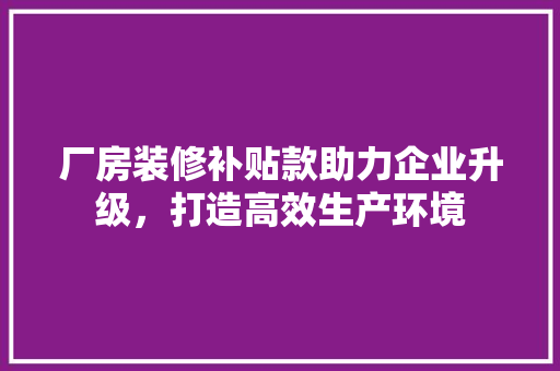 厂房装修补贴款助力企业升级，打造高效生产环境