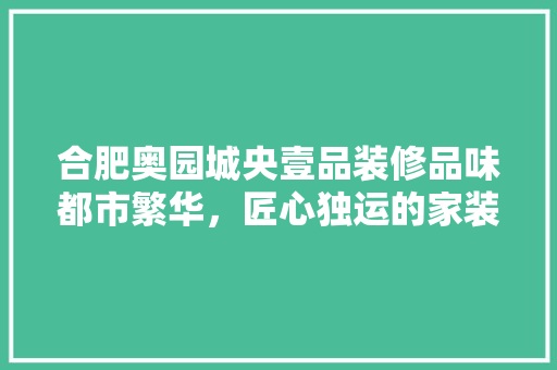 合肥奥园城央壹品装修品味都市繁华，匠心独运的家装艺术