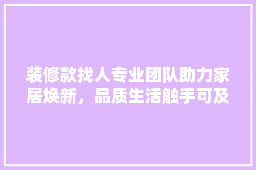 装修款找人专业团队助力家居焕新，品质生活触手可及