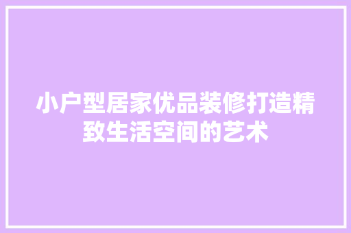 小户型居家优品装修打造精致生活空间的艺术