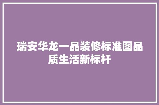 瑞安华龙一品装修标准图品质生活新标杆