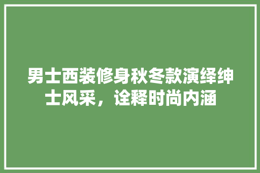 男士西装修身秋冬款演绎绅士风采，诠释时尚内涵