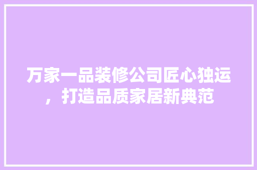 万家一品装修公司匠心独运，打造品质家居新典范
