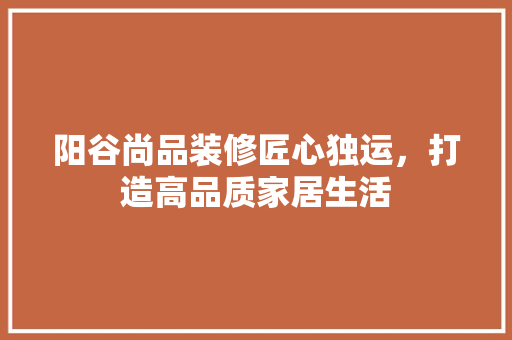 阳谷尚品装修匠心独运，打造高品质家居生活