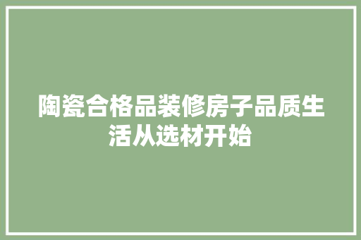 陶瓷合格品装修房子品质生活从选材开始