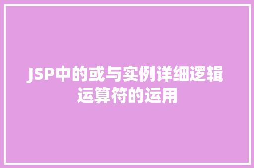 JSP中的或与实例详细逻辑运算符的运用