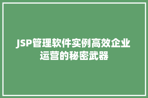 JSP管理软件实例高效企业运营的秘密武器 JSP管理软件实例高效企业运营的秘密武器