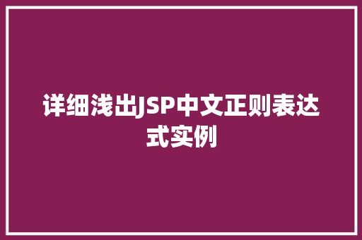 详细浅出JSP中文正则表达式实例