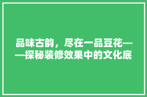 品味古韵，尽在一品豆花——探秘装修效果中的文化底蕴