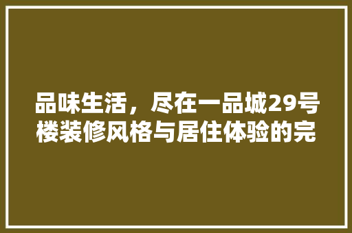 品味生活，尽在一品城29号楼装修风格与居住体验的完美融合