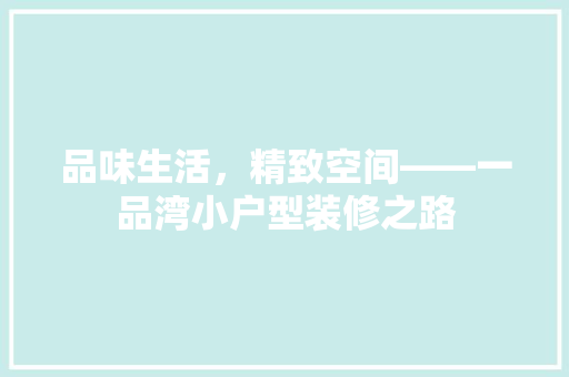 品味生活，精致空间——一品湾小户型装修之路