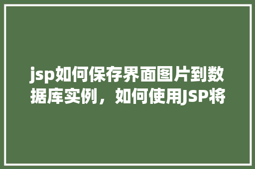 jsp如何保存界面图片到数据库实例，如何使用JSP将界面图片保存到数据库实例中
