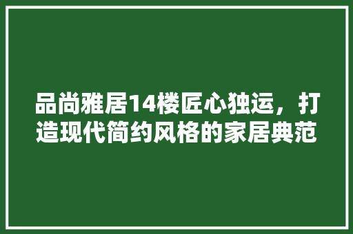 品尚雅居14楼匠心独运，打造现代简约风格的家居典范