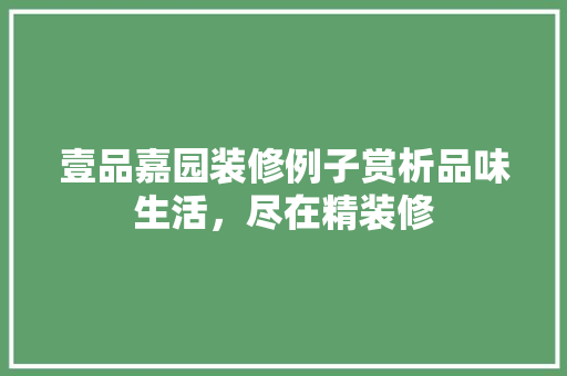 壹品嘉园装修例子赏析品味生活，尽在精装修