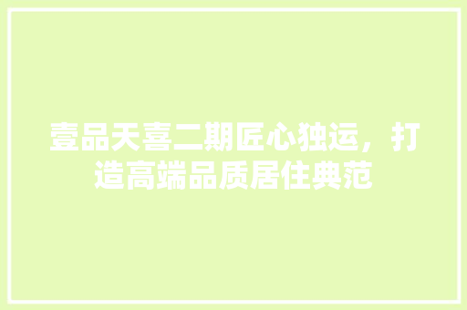 壹品天喜二期匠心独运，打造高端品质居住典范